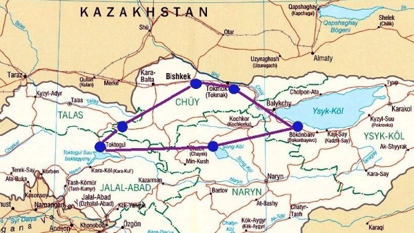 Horse Riding in Kyrgyzstan Mountains Tour Map